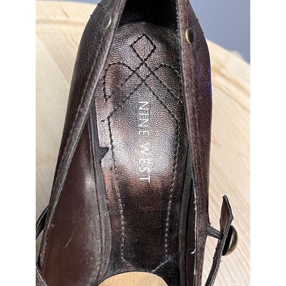 Nine West Wedge Heel Womens‎ 10M Brown Grommet Brown Leather Open Toe - Picture 10 of 12